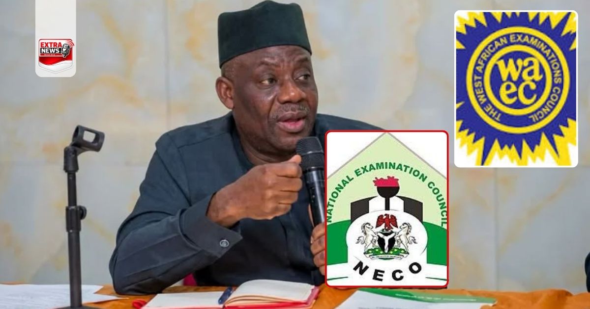 Federal Government Suspends WAEC, NECO Fee Hike After Consultations. Add a small "Extra News Nigeria" logo at the top-left.